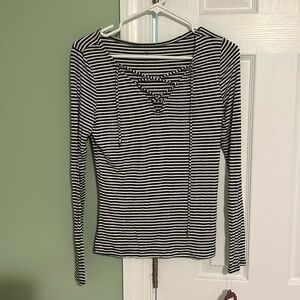 Mudd striped lace up top medium